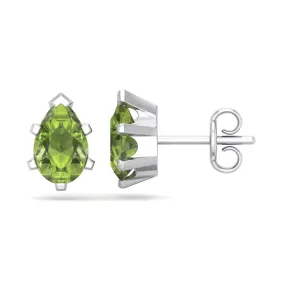 1 3/4 Carat Pear Shape Peridot Stud Earrings In Sterling Silver