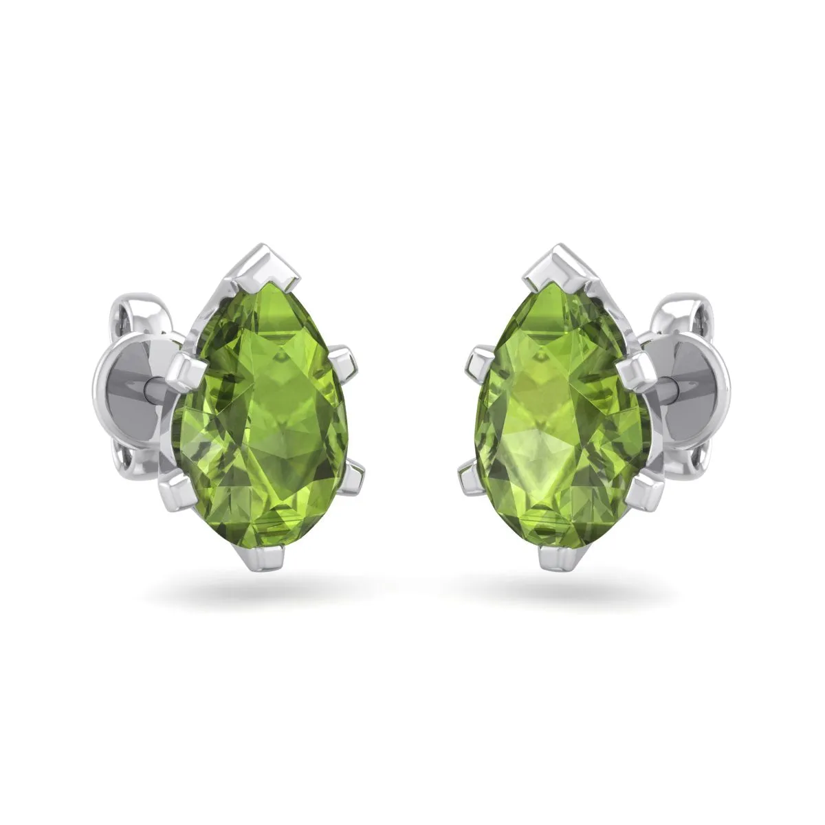 1 3/4 Carat Pear Shape Peridot Stud Earrings In Sterling Silver