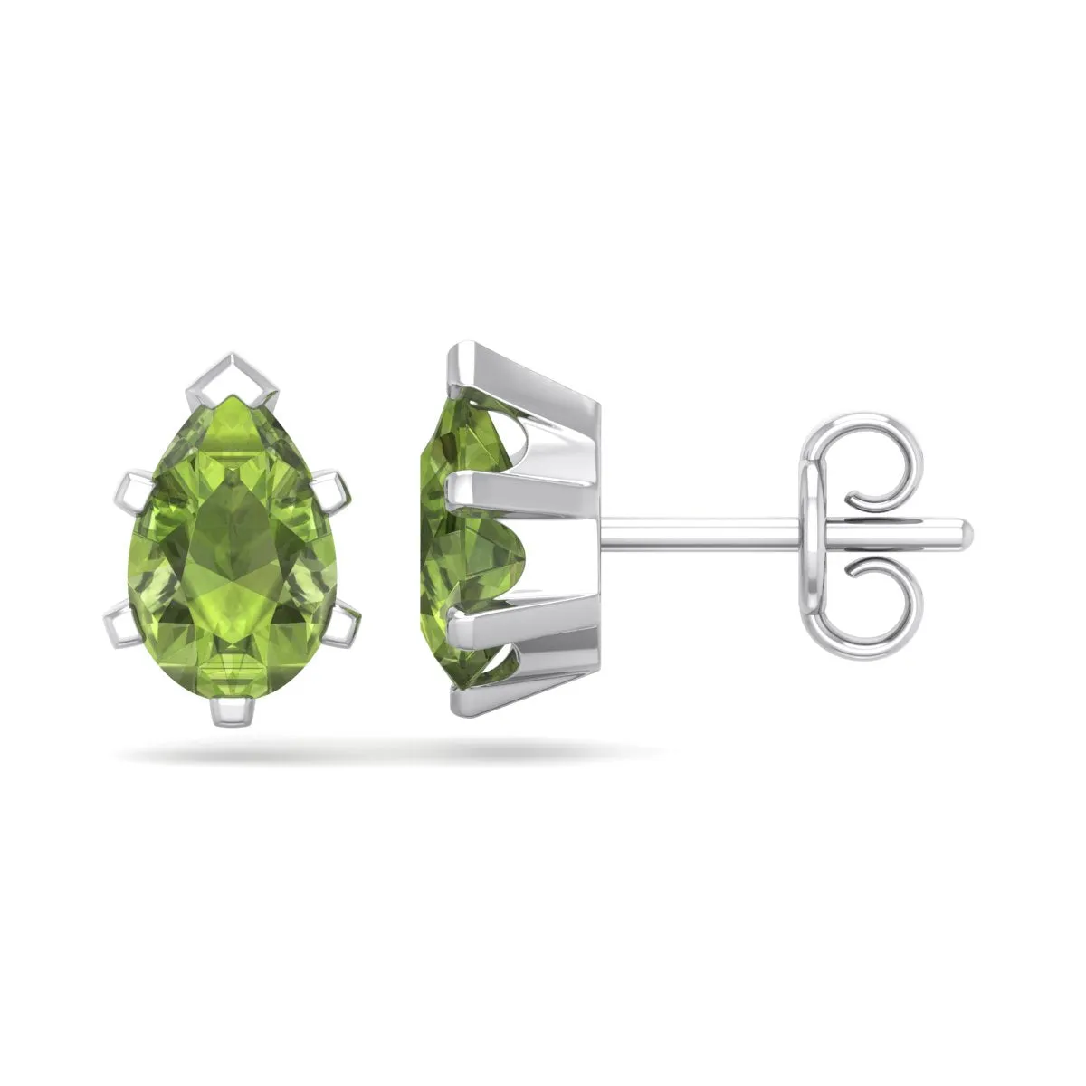 1 3/4 Carat Pear Shape Peridot Stud Earrings In Sterling Silver