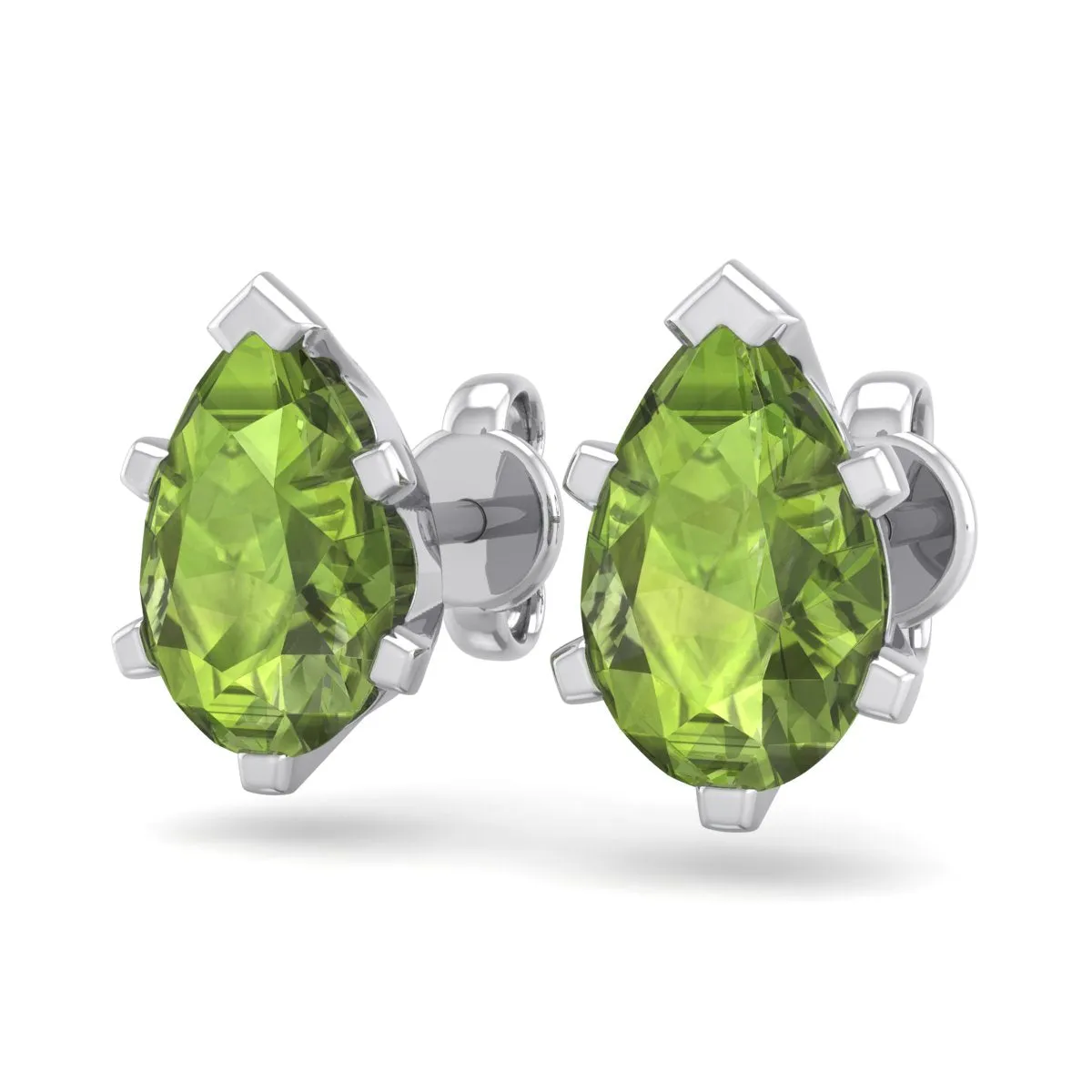 1 3/4 Carat Pear Shape Peridot Stud Earrings In Sterling Silver