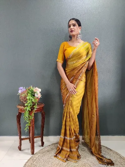 1 Min Chiffon Swarovski Work Stitched Readymade Saree