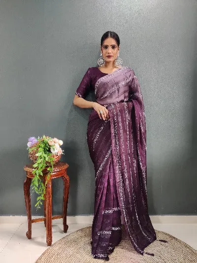 1 Min Chiffon Swarovski Work Stitched Readymade Saree