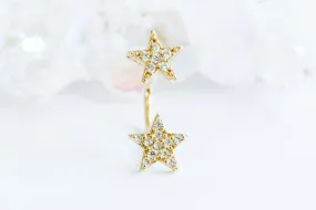 14k Gold Curved Barbell Banana Cz Star Earring Piercing