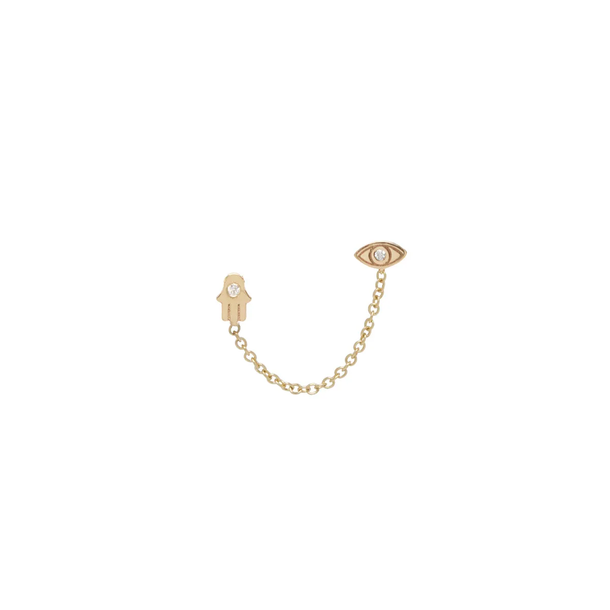 14k Itty Bitty Diamond Evil Eye & Hamsa Chain Double Stud Earring