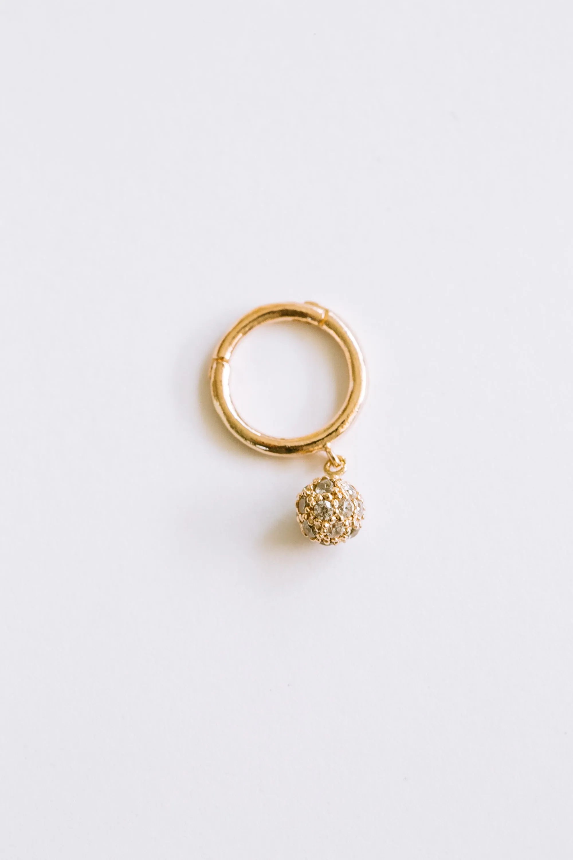 14K Solid Gold Minimal Round Ball Cz Earring Hoop Clicker Ring