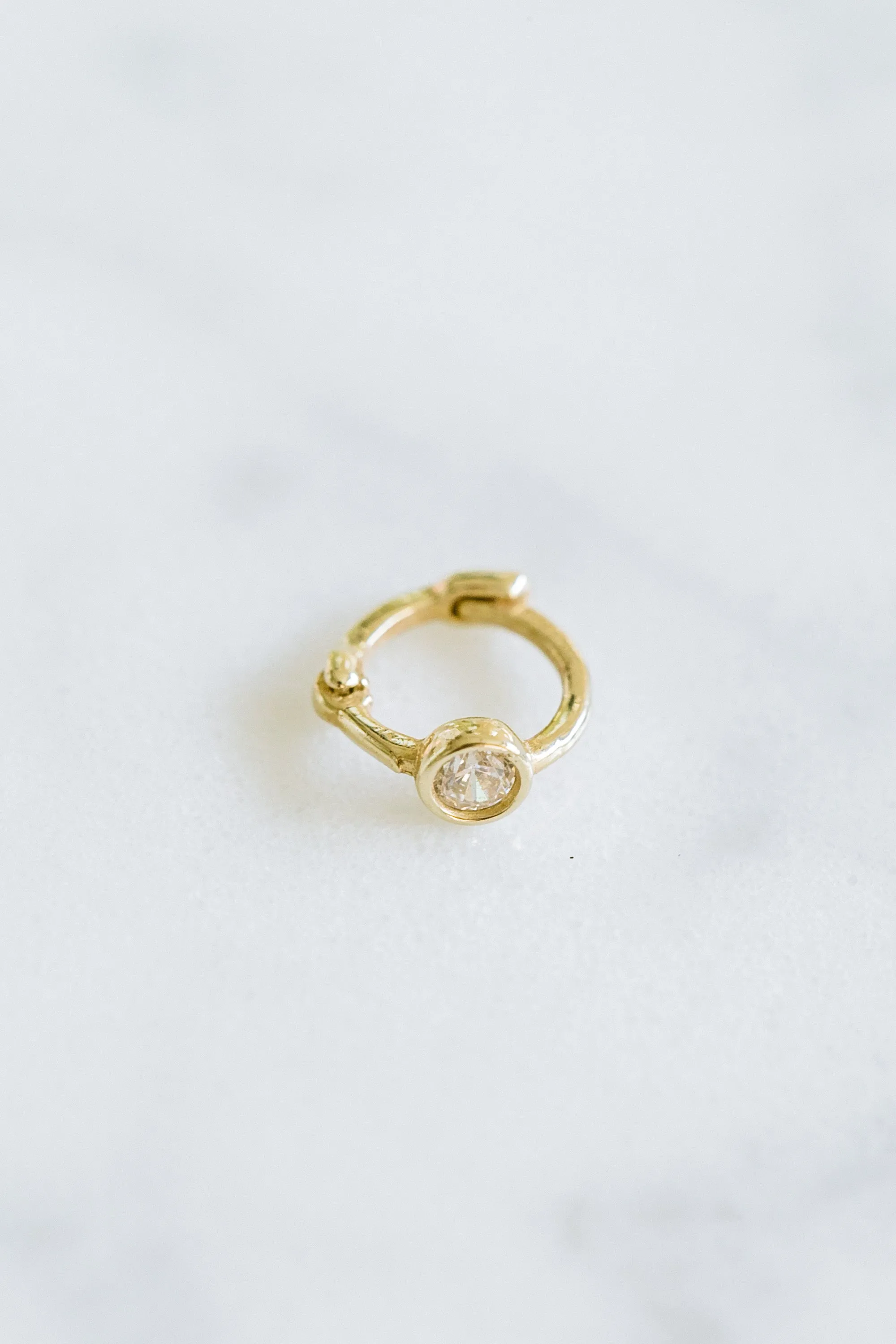 14K Solid Gold Solitaire 2mm Bezel Cz Tragus Cartilage Helix Piercing Earring Huggie Hoop Ring