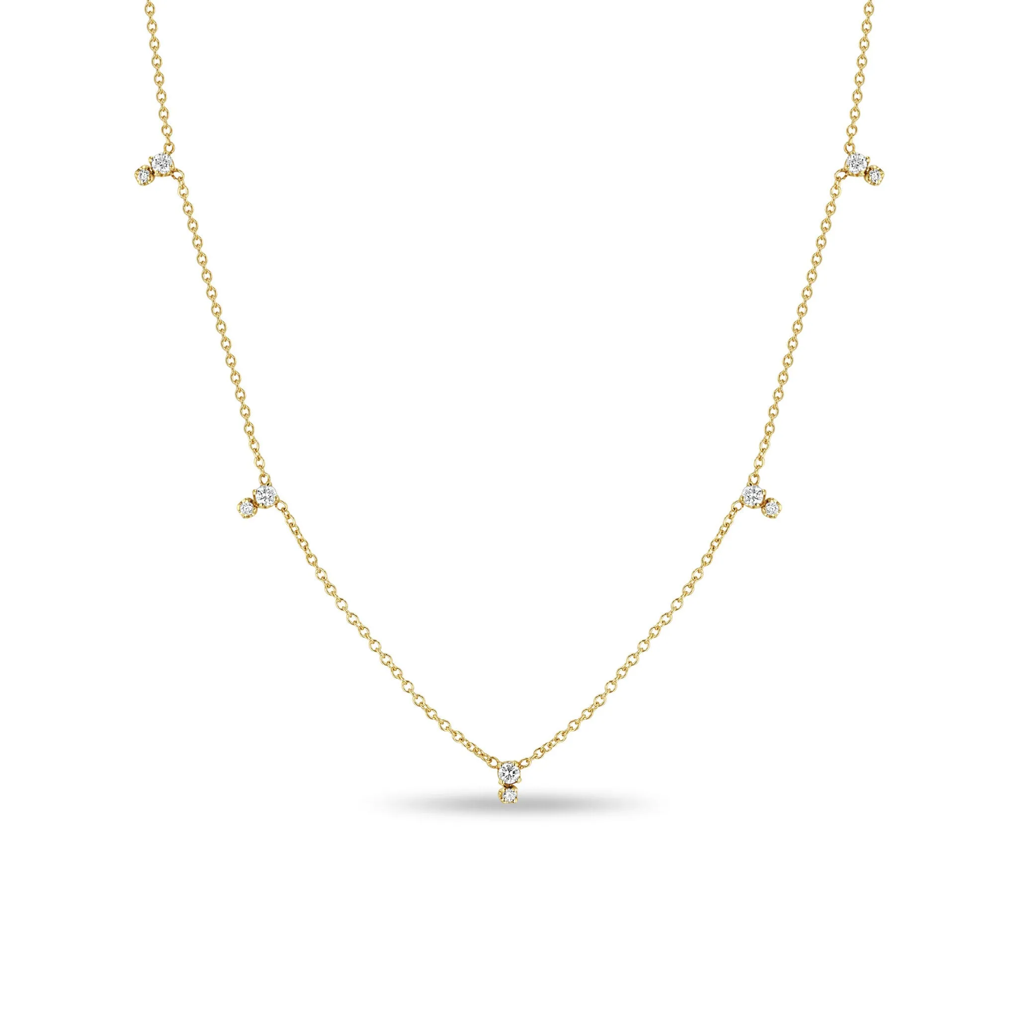 14k Stacked Prong Diamond Station Necklace