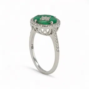 14k White  gold green emerald  diamonds accents clover ring-22697