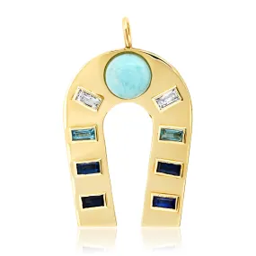 14K Yellow Gold Larimar, Sapphire, Topaz and Diamond Horseshoe Charm