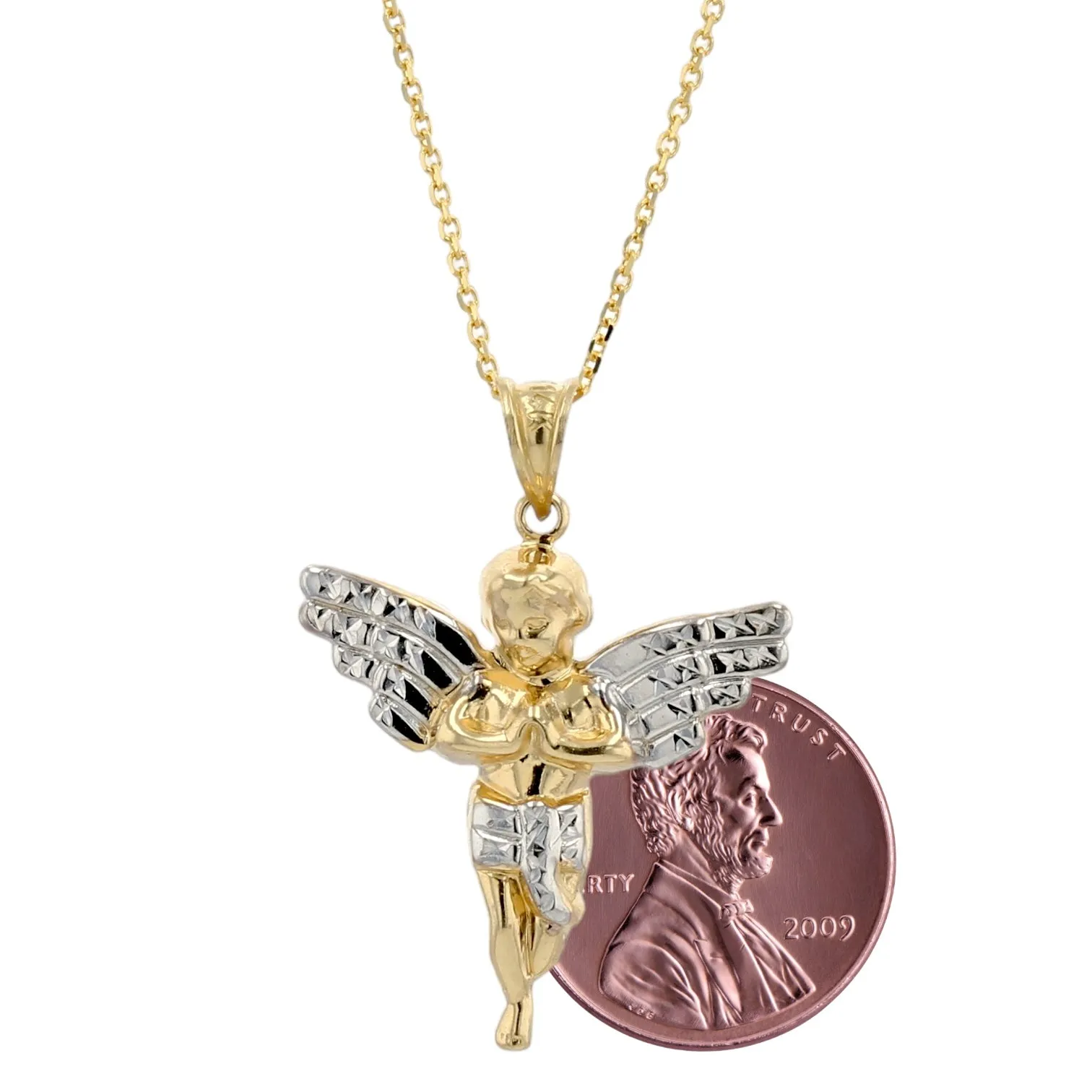 14K Yellow gold two tone angel necklace-0987