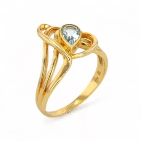 18K yellow gold 0.65CT pear natural genuine aqua marine doble heart ring-26266