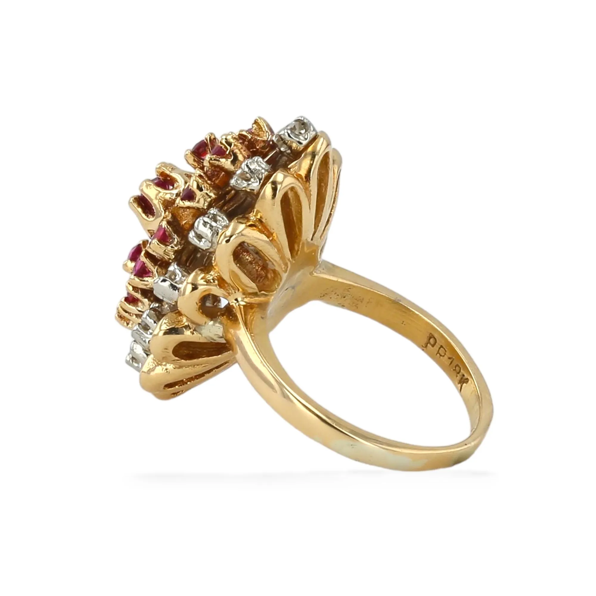 18K Yellow gold natural ruby and diamond cocktail ring