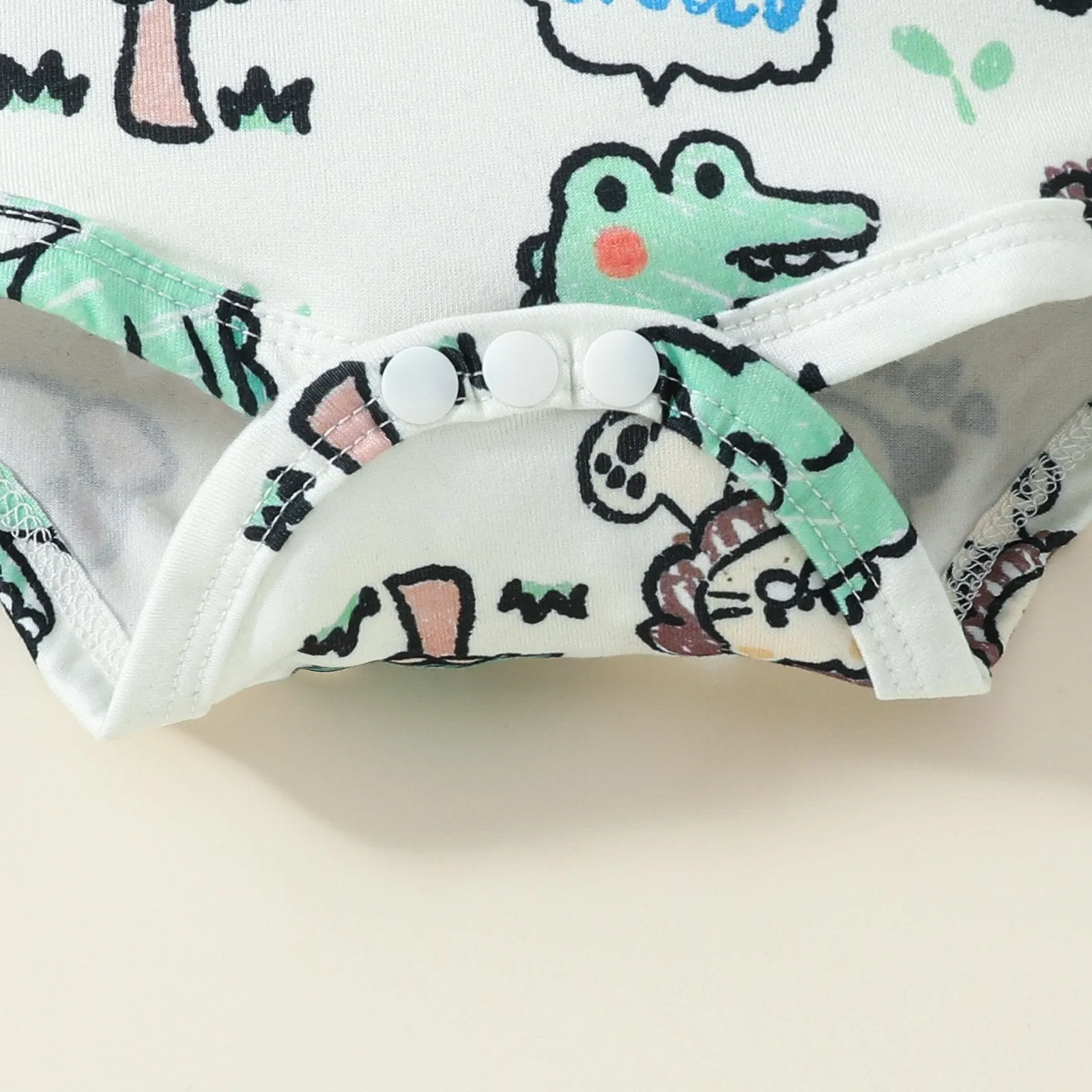 2 Pieces Set Baby Boys Dinosaur Car Cartoon Print Rompers And Solid Color Shorts Wholesale 20240415