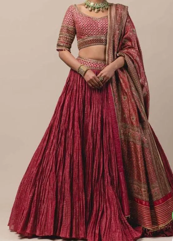 300077B- Crushed Silk with embroidered Lehenga with Dupatta