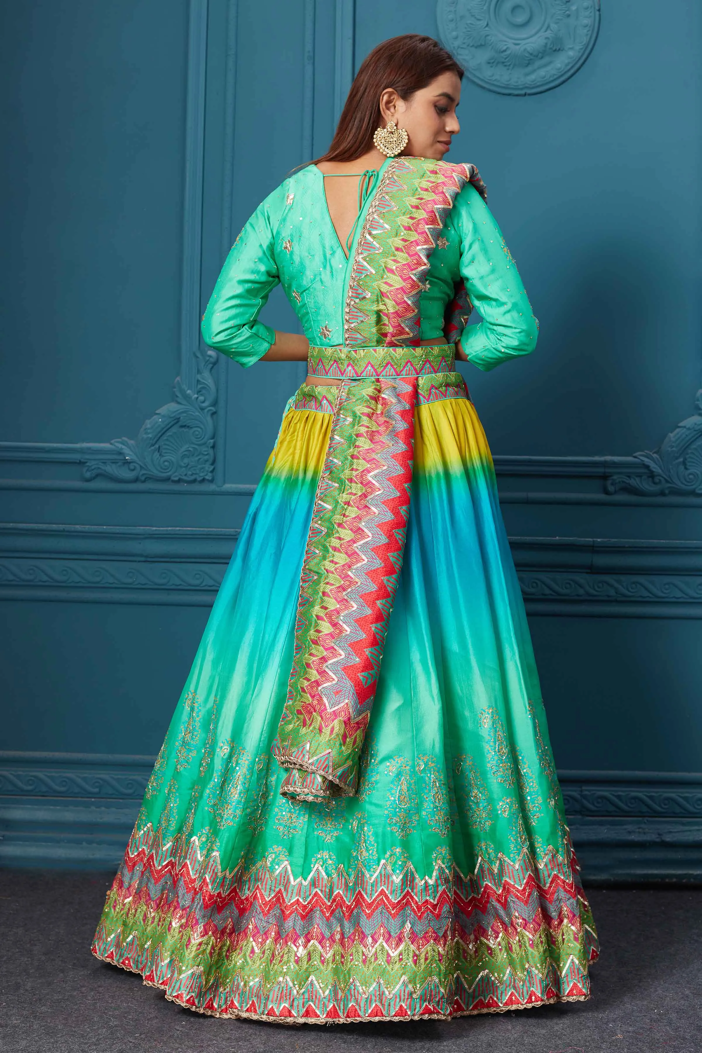 310035 Blue Multicolored Embroidered Lehenga with Belt