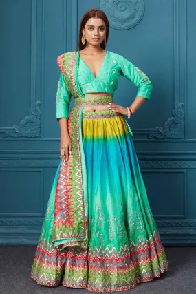 310035 Blue Multicolored Embroidered Lehenga with Belt