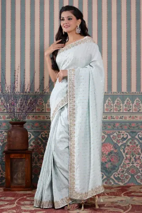 90Z586-NRO Powder Blue Organza Silk Sari with Embroidered Border