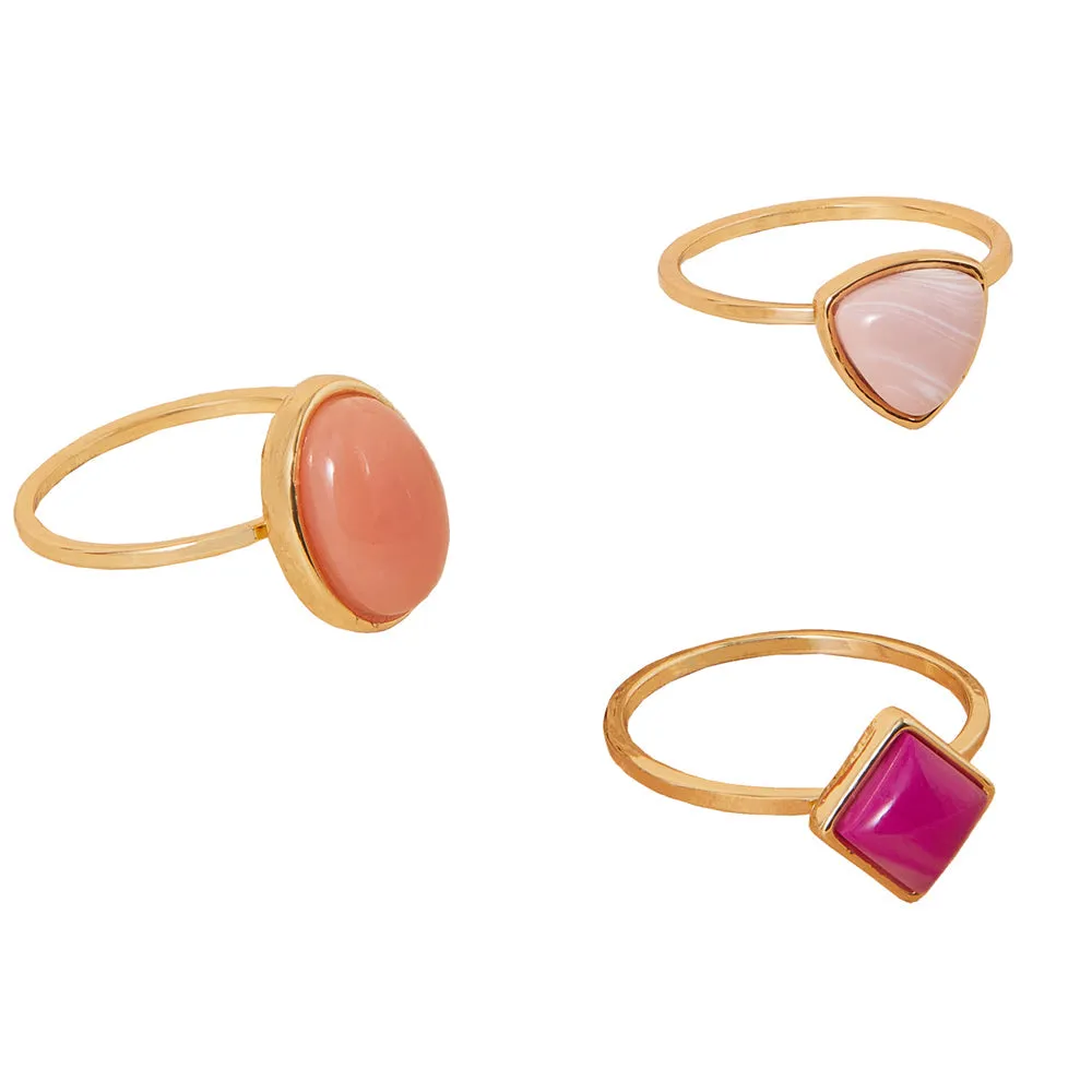 Accessorize London Women's Multi 3 Stone Ring Pack-Small