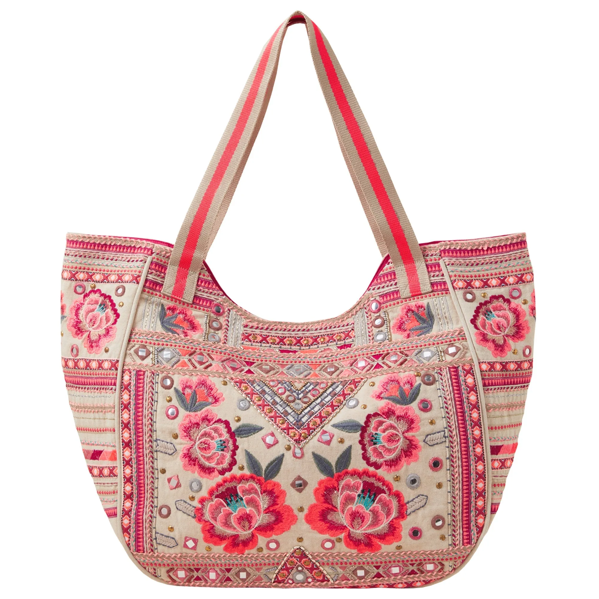 Accessorize London Women's Red Embroidered Floral Tote Bag