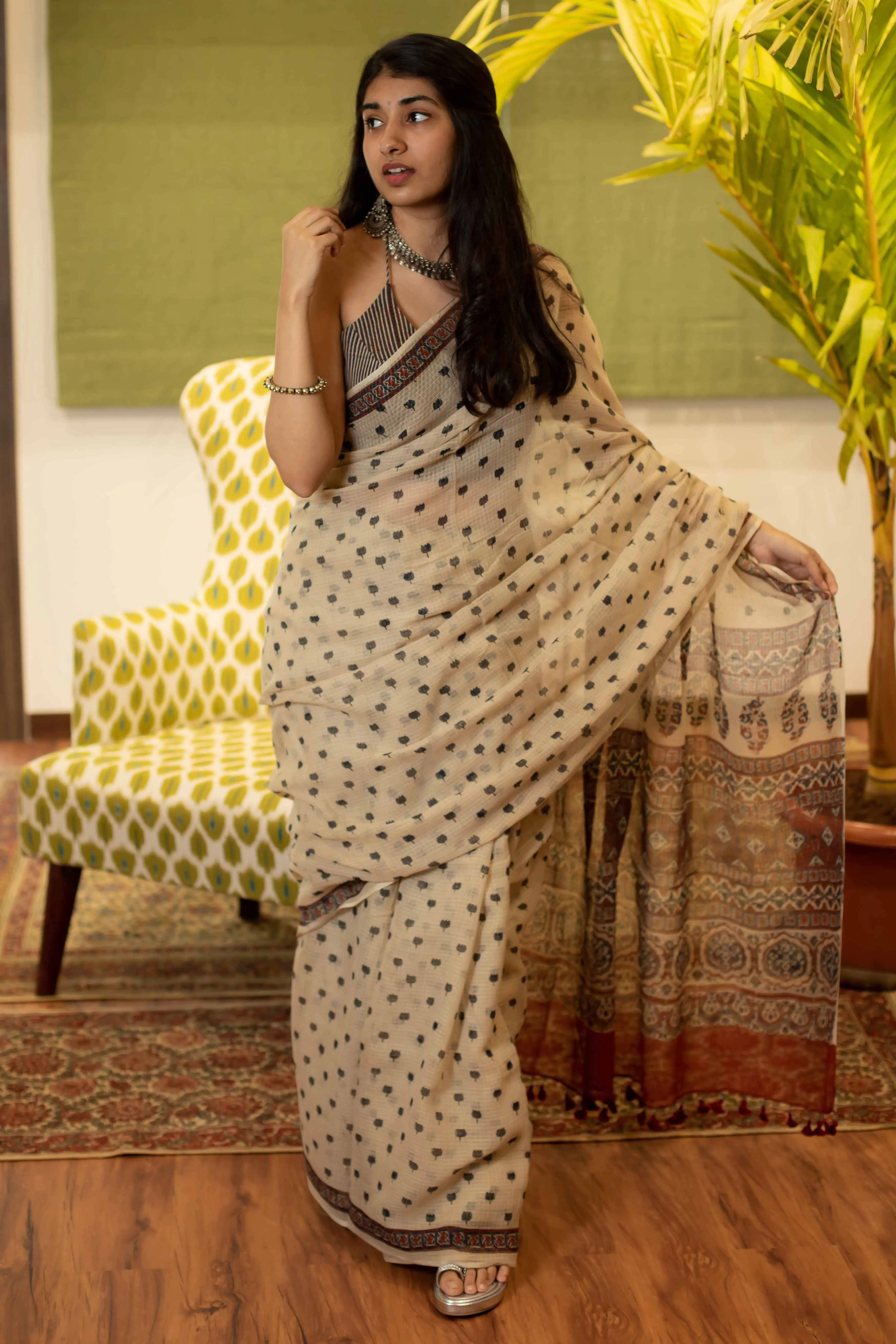 Ajrakh Natural Dyed Kota Doria Saree