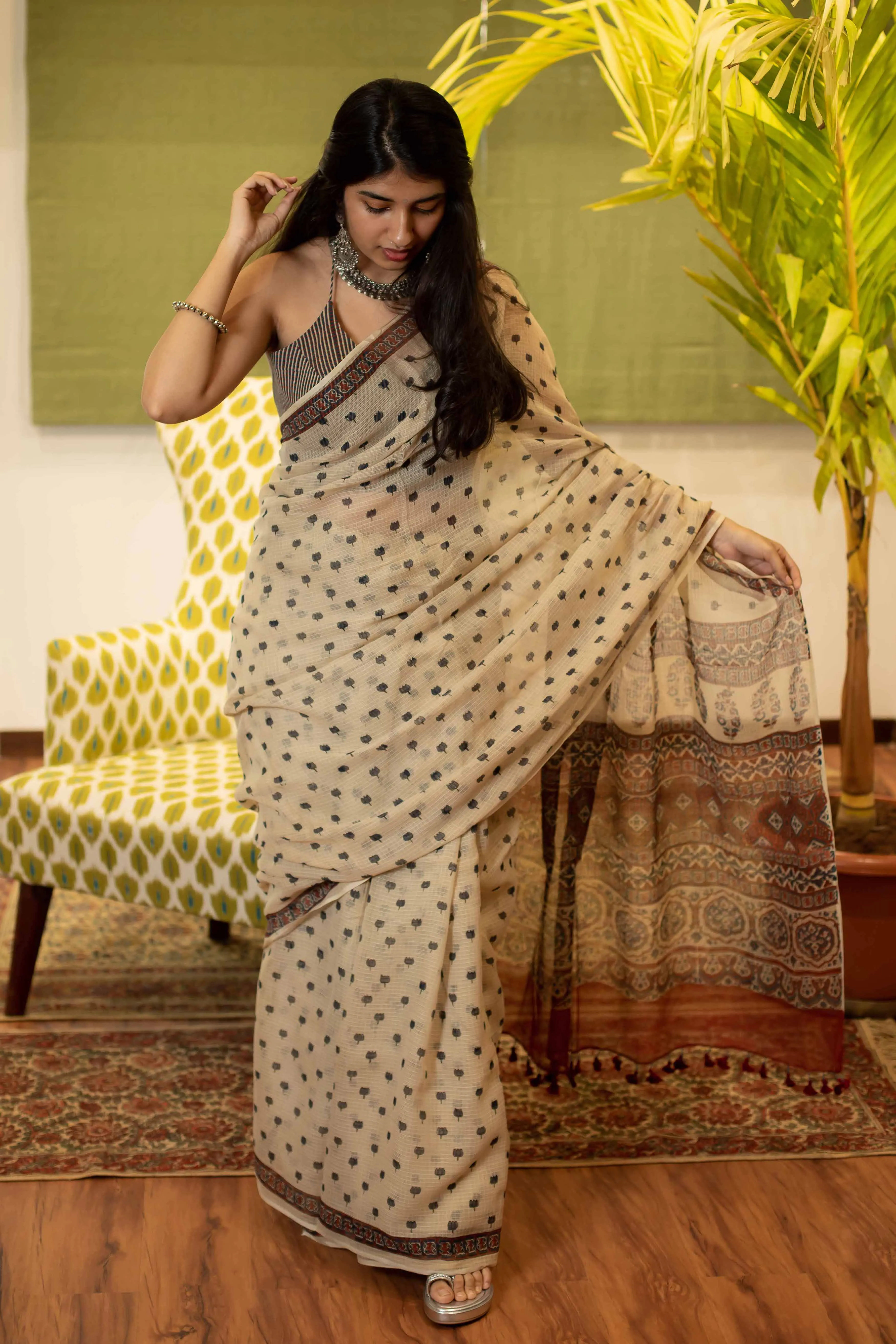 Ajrakh Natural Dyed Kota Doria Saree