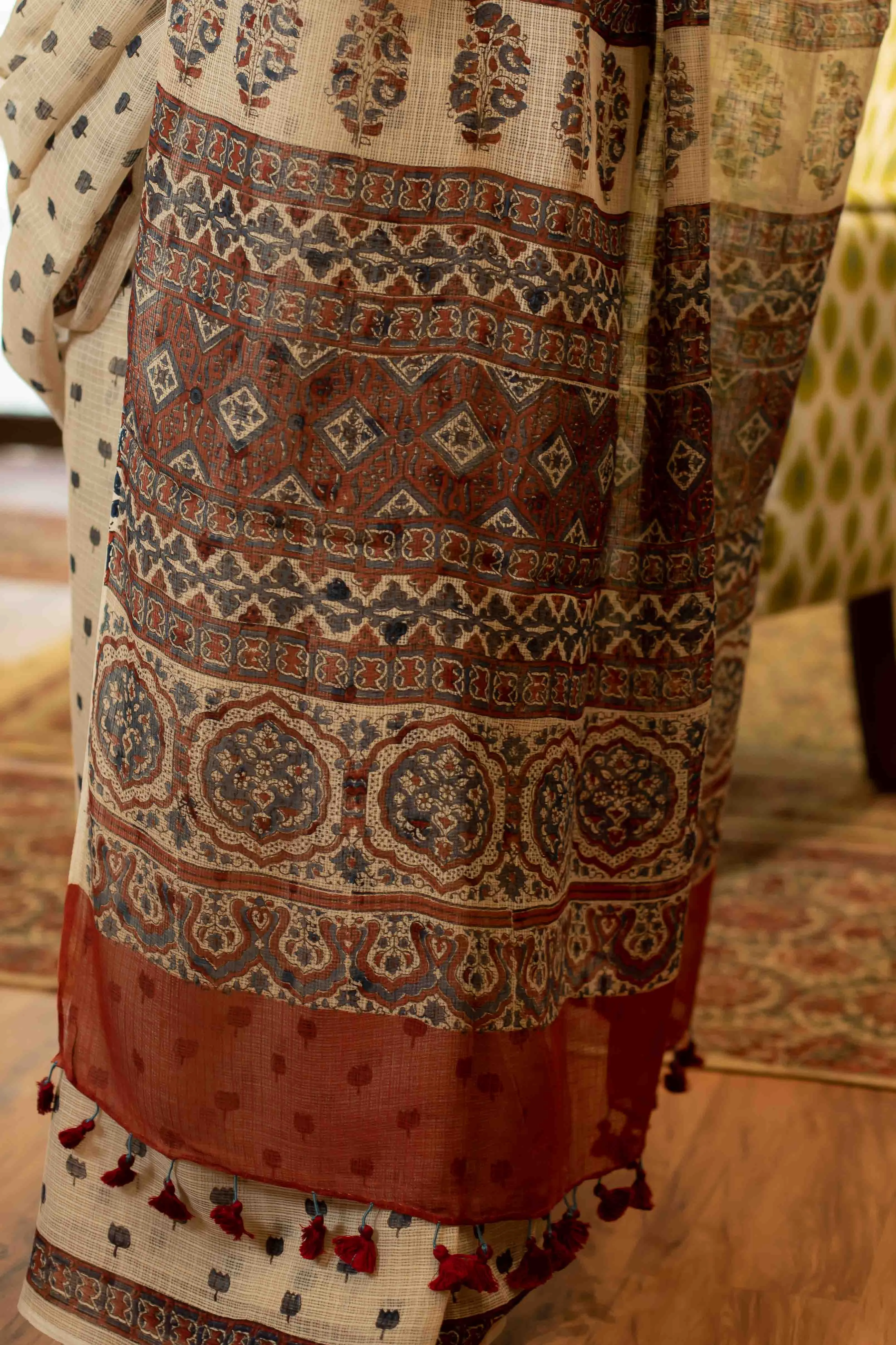 Ajrakh Natural Dyed Kota Doria Saree