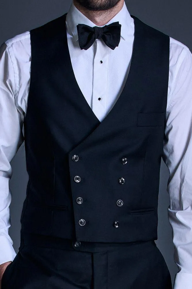 Albert DB Waistcoat - Black Wool 004