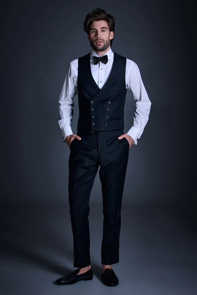 Albert DB Waistcoat - Black Wool 004