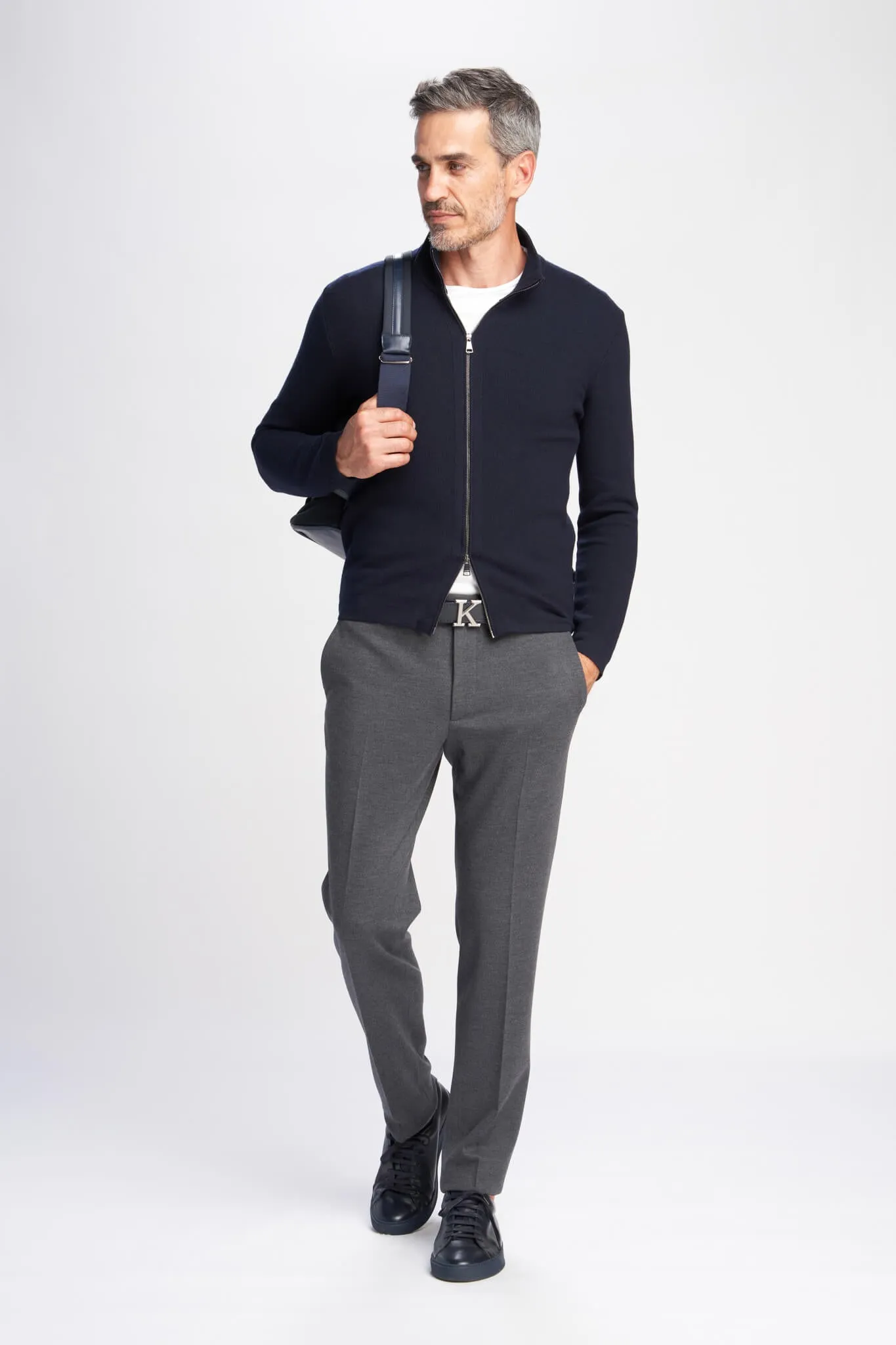 Alexis full zip honeycomb stitch jumper in Extrafine Wool