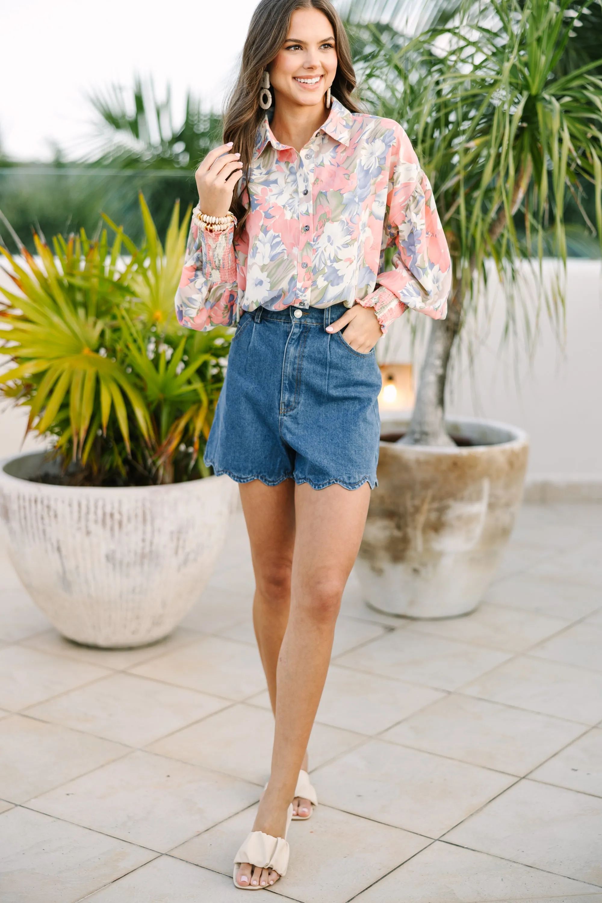 All For Love Blush Pink Floral Blouse