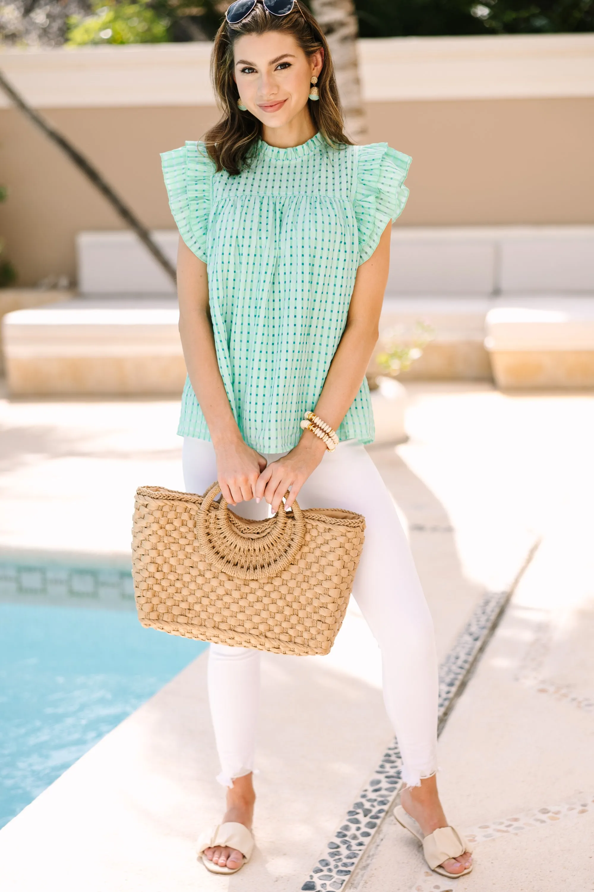 All I Ask Mint Green Textured Blouse