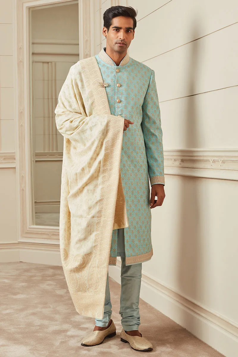 All Over Embroidered Sherwani In Silk