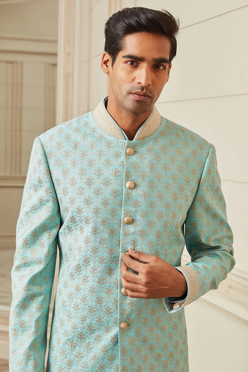 All Over Embroidered Sherwani In Silk