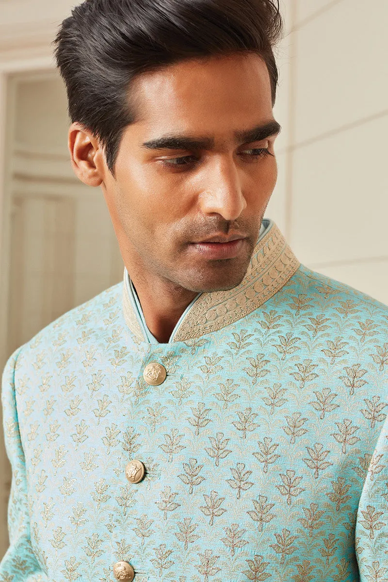 All Over Embroidered Sherwani In Silk