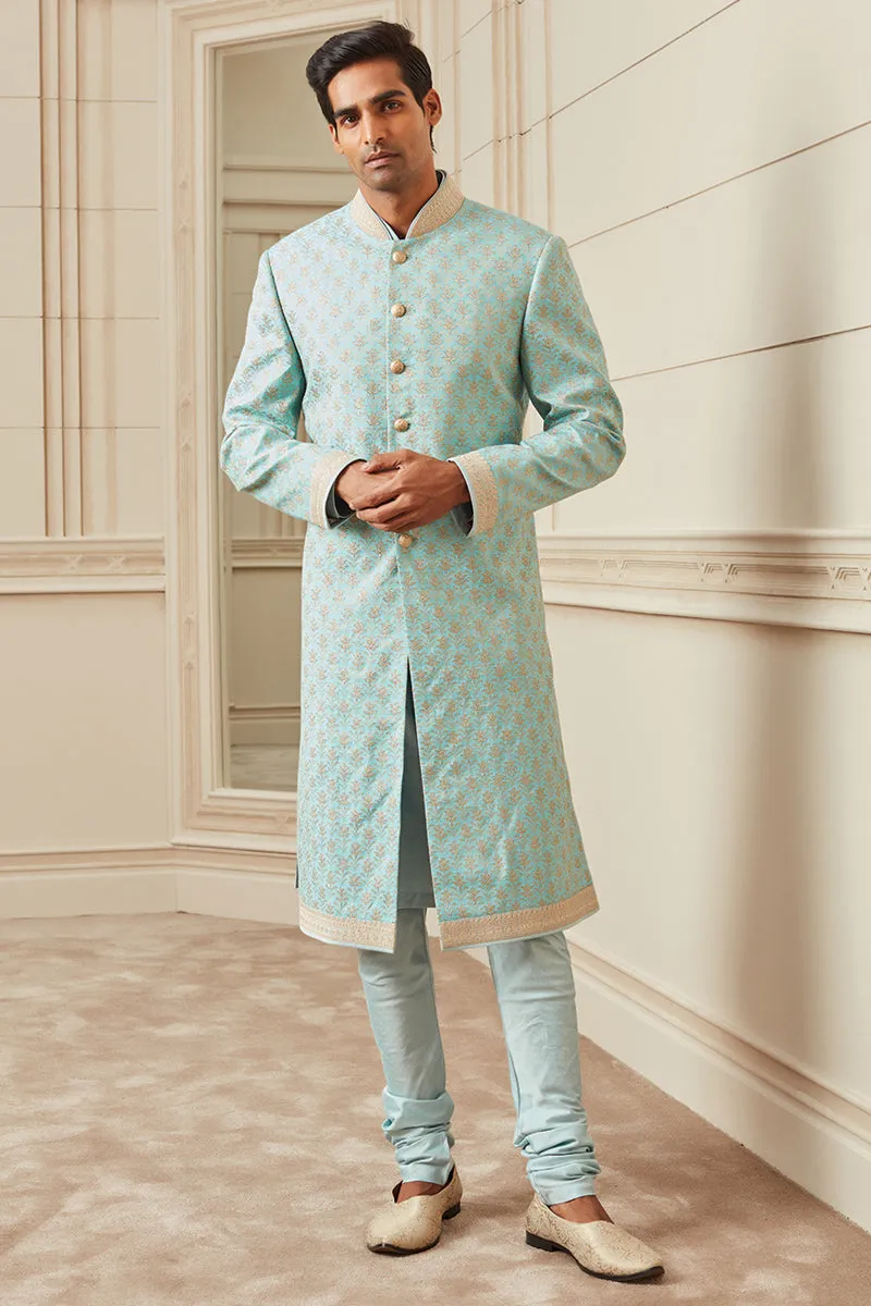 All Over Embroidered Sherwani In Silk