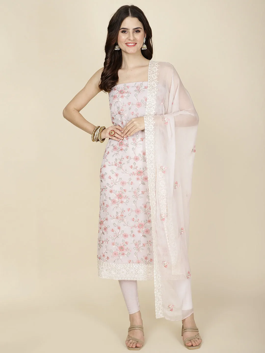 All Over Embroidery Georgette Unstitched Suit Piece With Dupatta