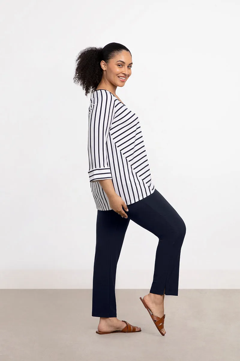 Angle Seam Raglan Top | Navy Stripe