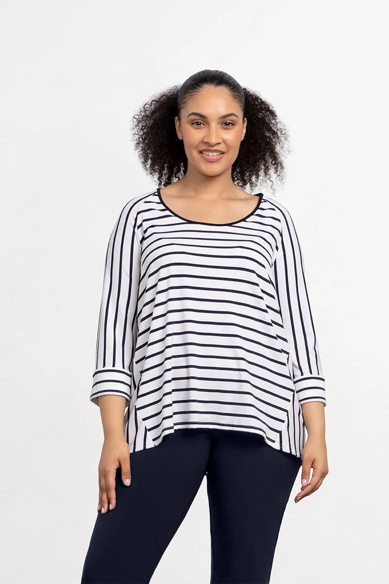 Angle Seam Raglan Top | Navy Stripe