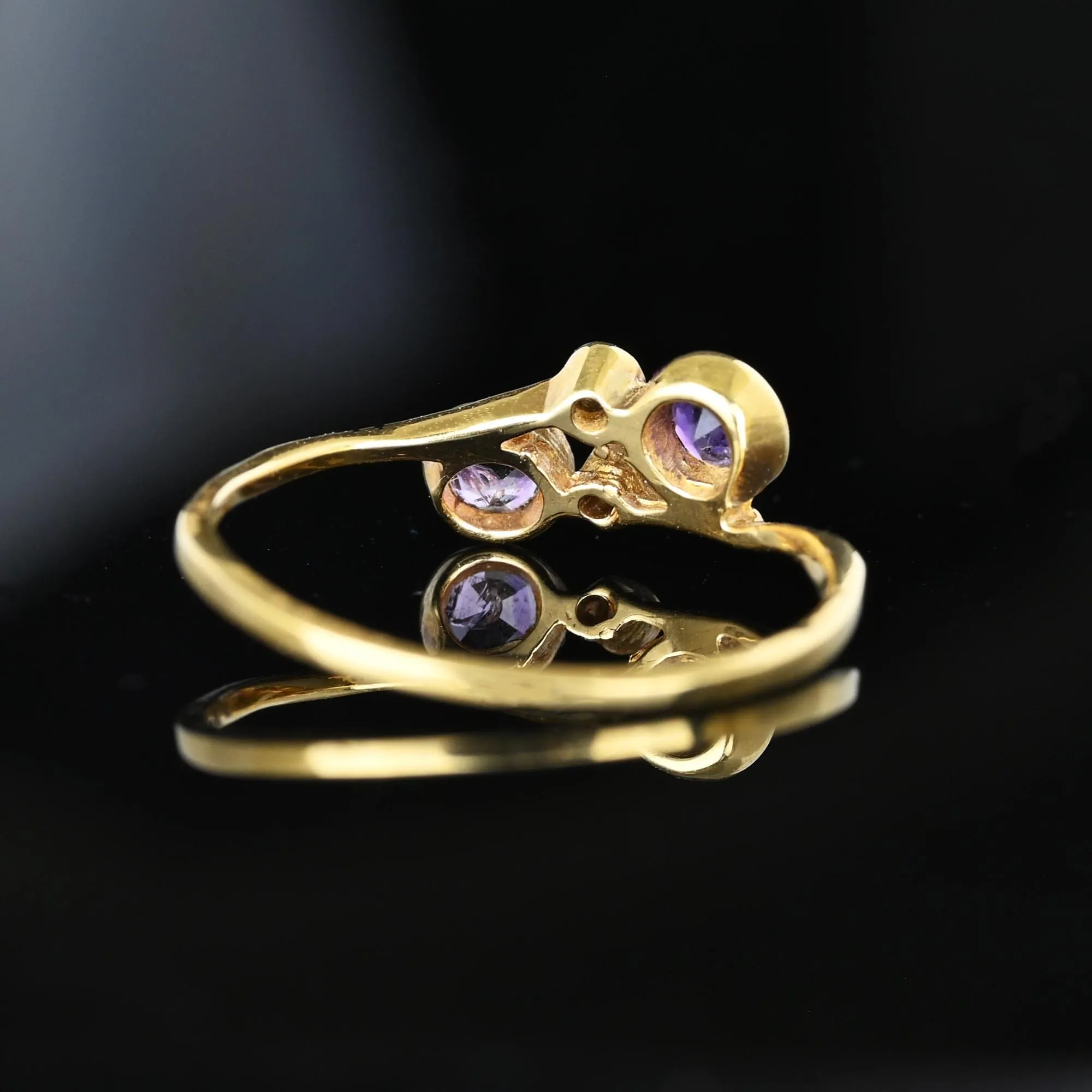 Antique 14K Gold Diamond Amethyst Toi et Moi Ring