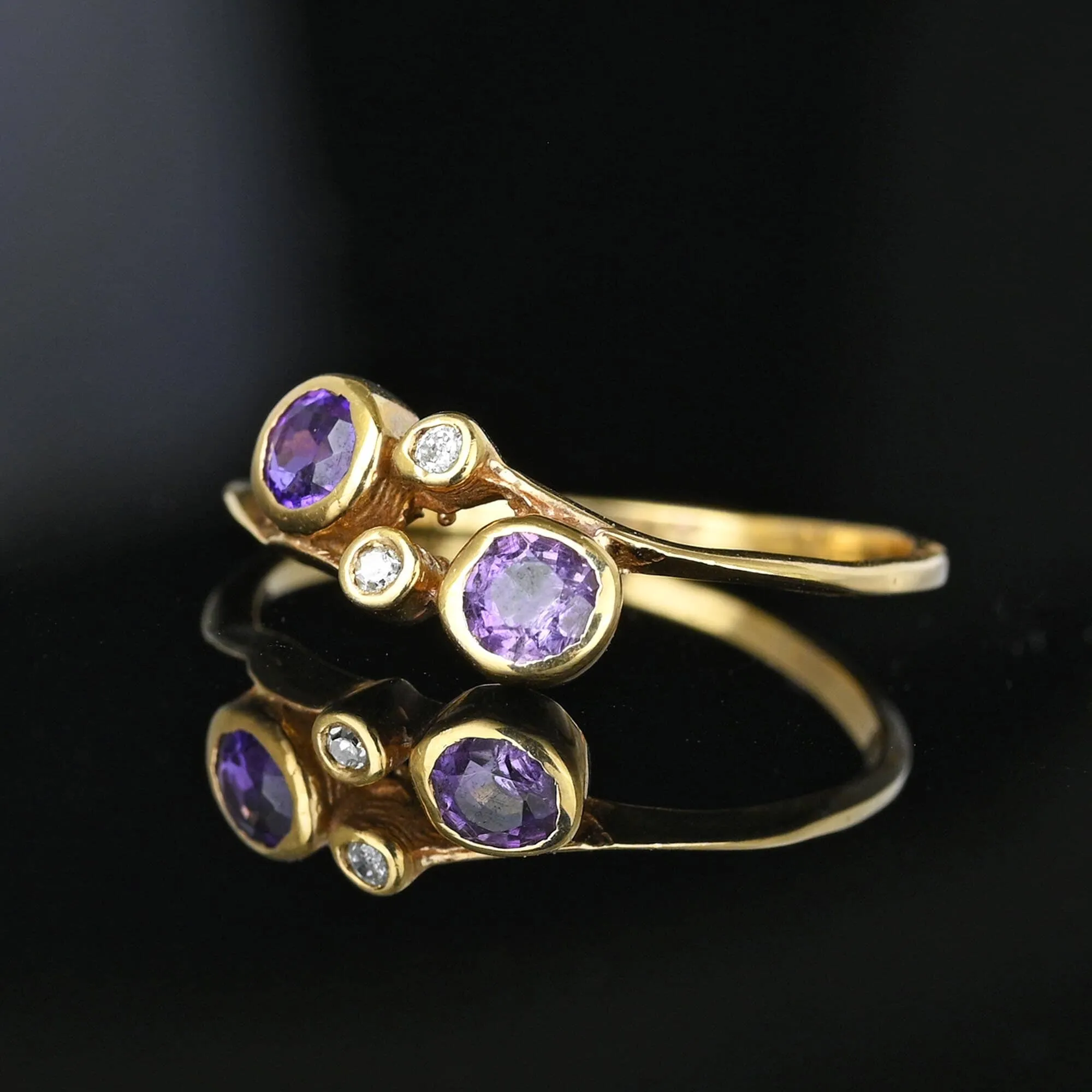 Antique 14K Gold Diamond Amethyst Toi et Moi Ring