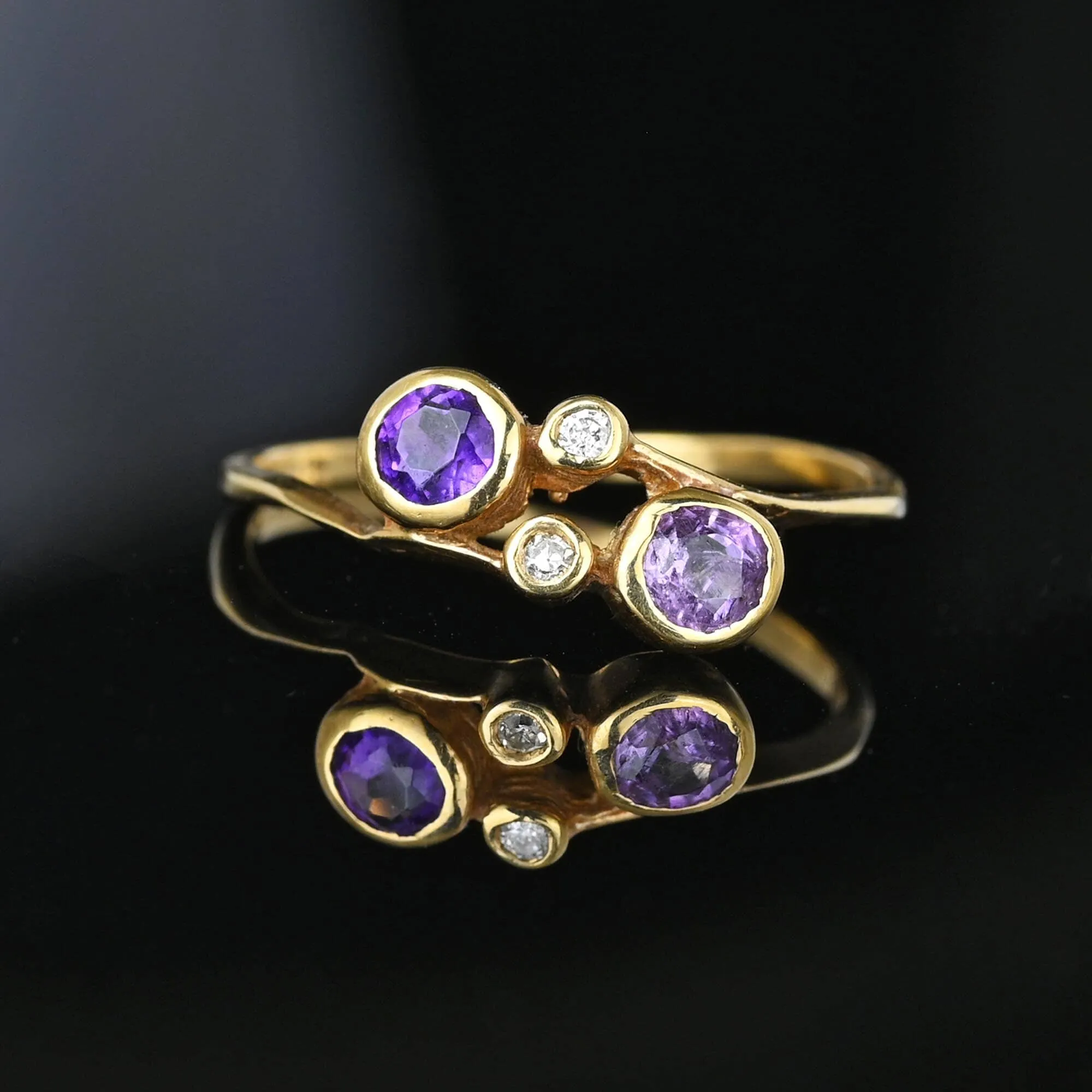 Antique 14K Gold Diamond Amethyst Toi et Moi Ring