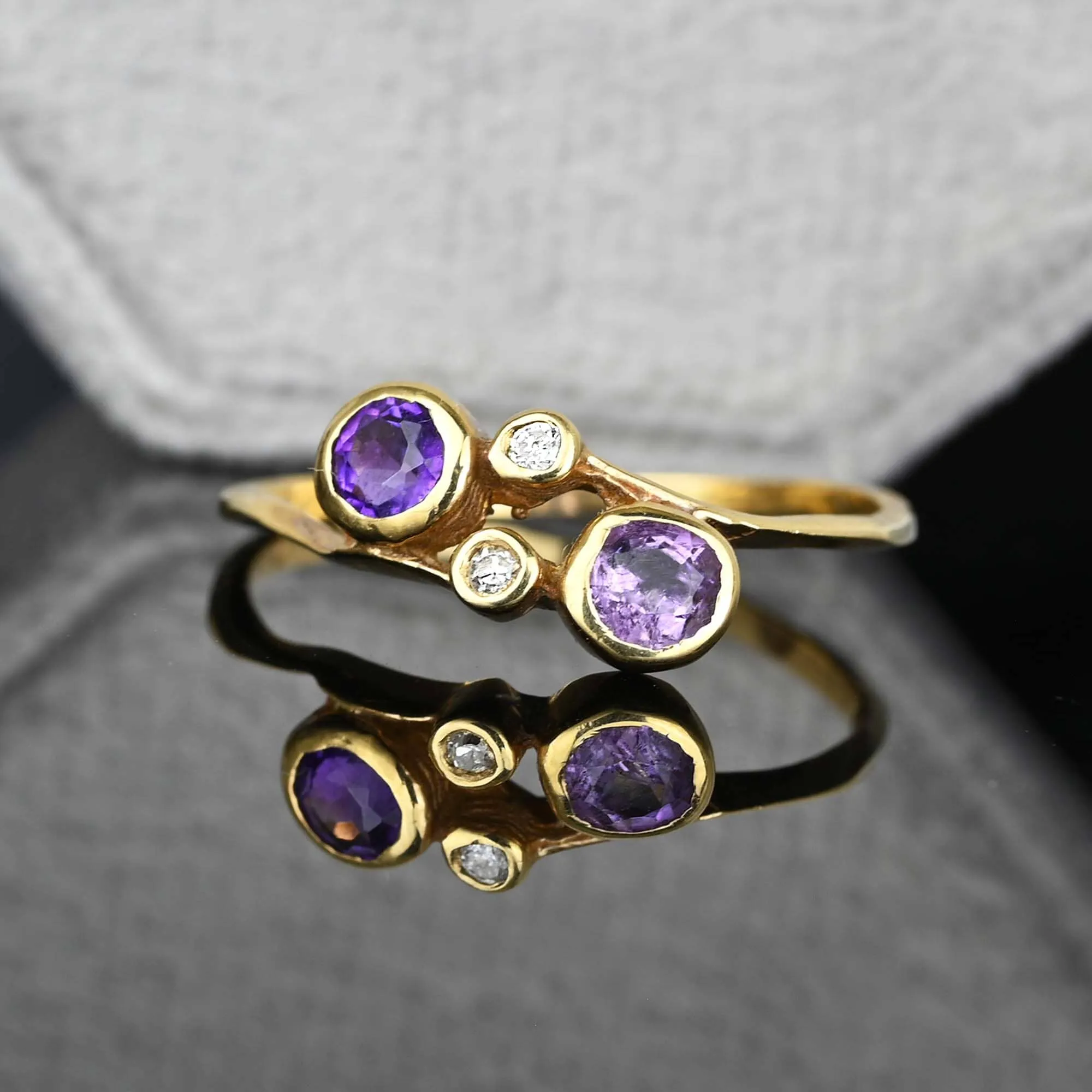 Antique 14K Gold Diamond Amethyst Toi et Moi Ring