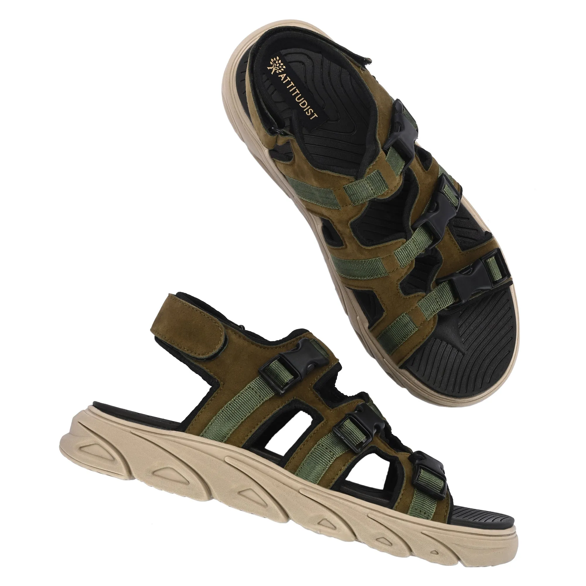 Attitudist Unisex Handcrafted Olive Casual Sandal