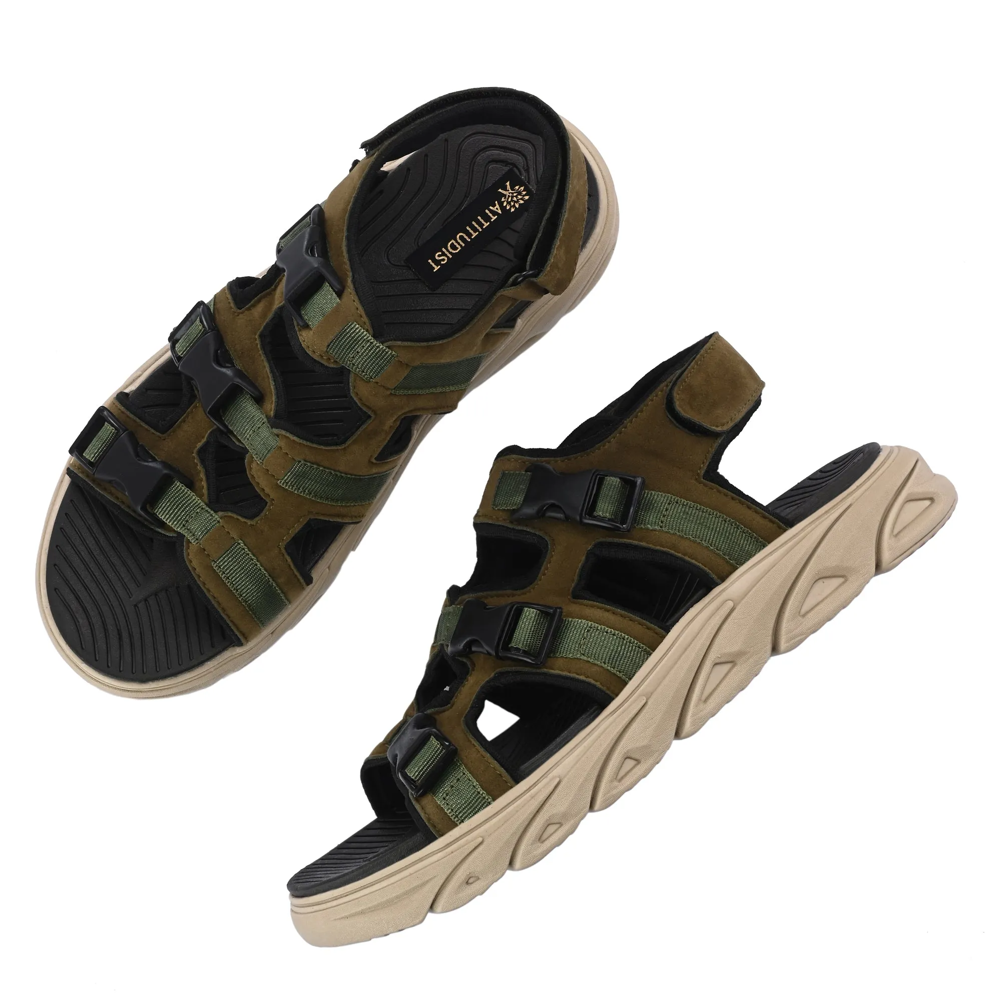 Attitudist Unisex Handcrafted Olive Casual Sandal