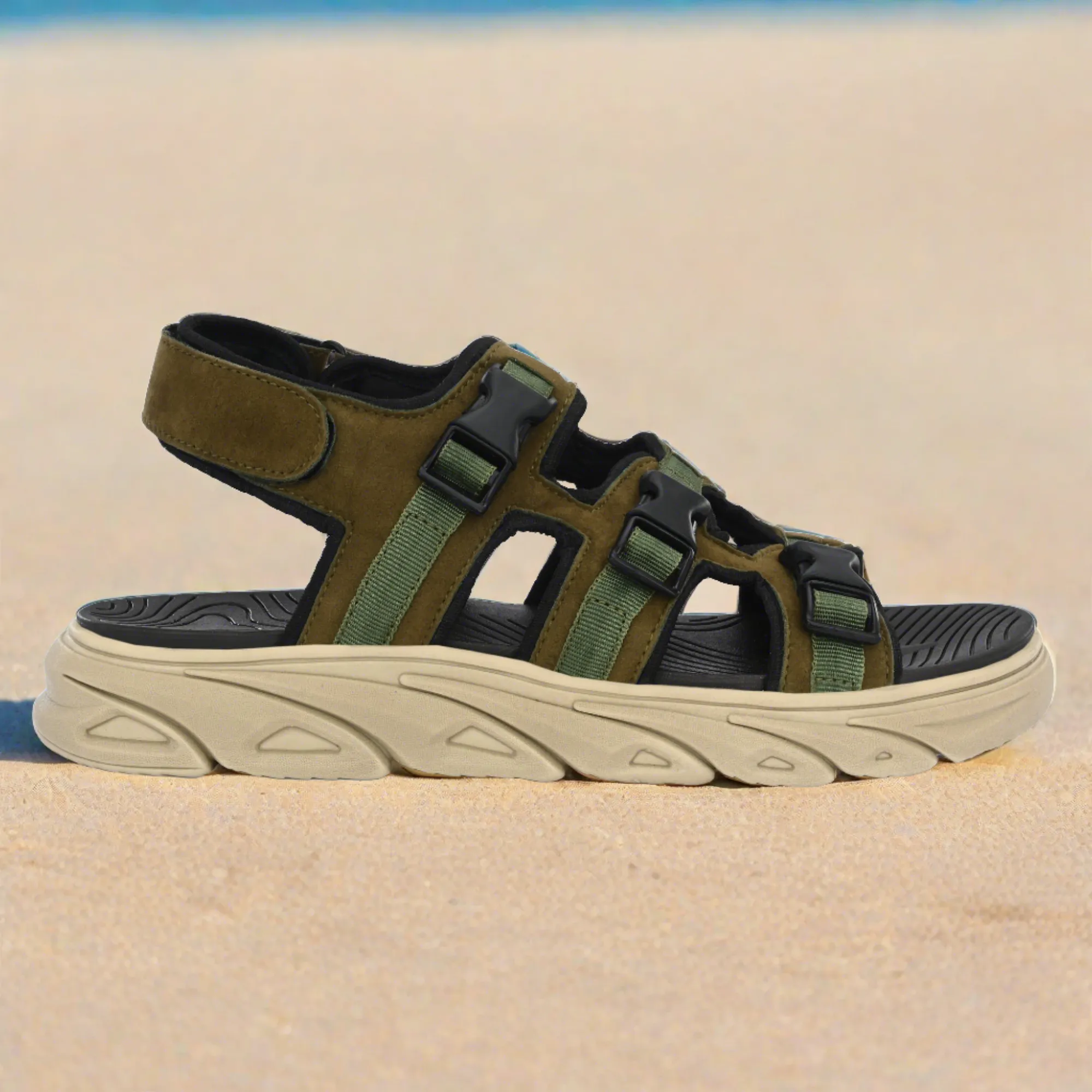 Attitudist Unisex Handcrafted Olive Casual Sandal