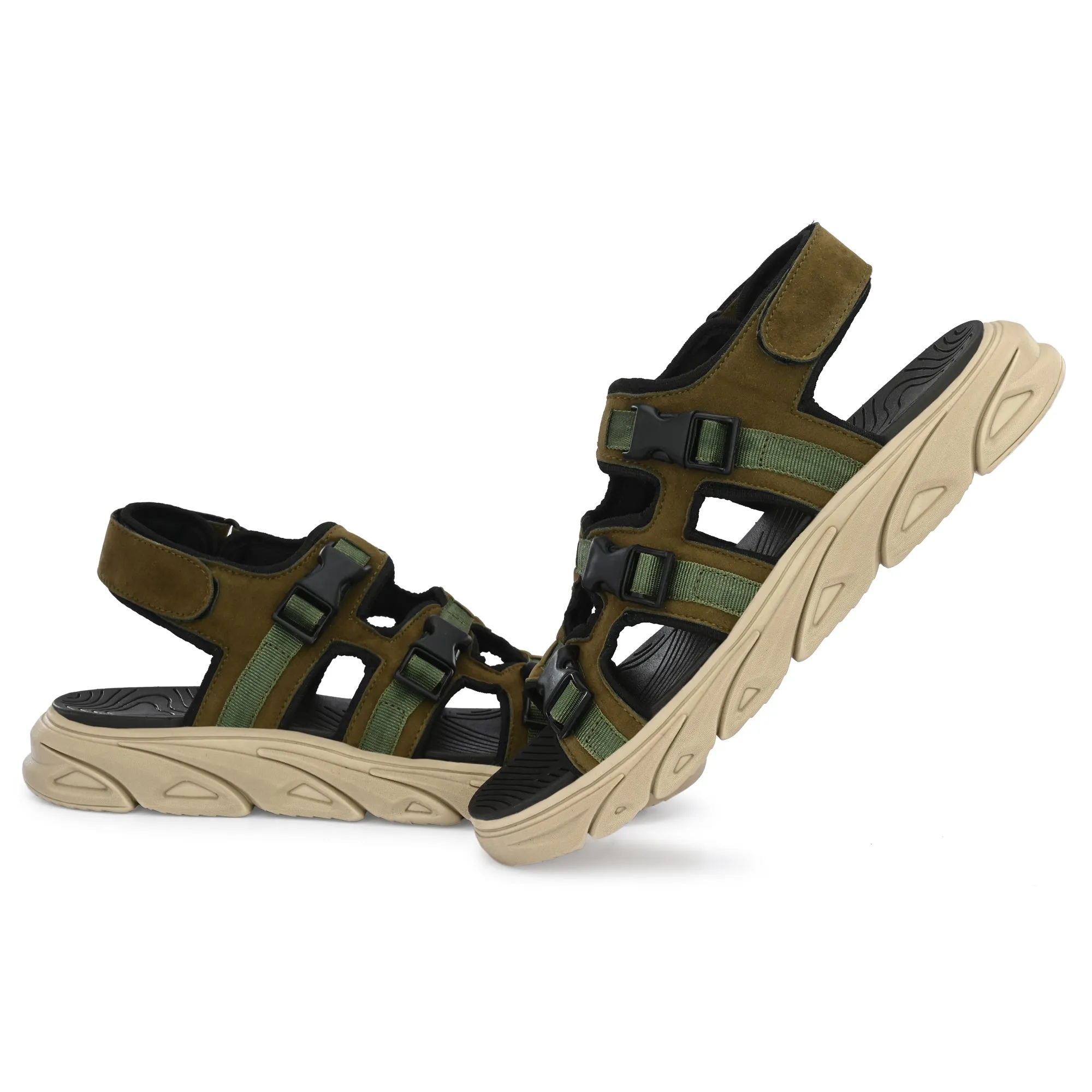 Attitudist Unisex Handcrafted Olive Casual Sandal