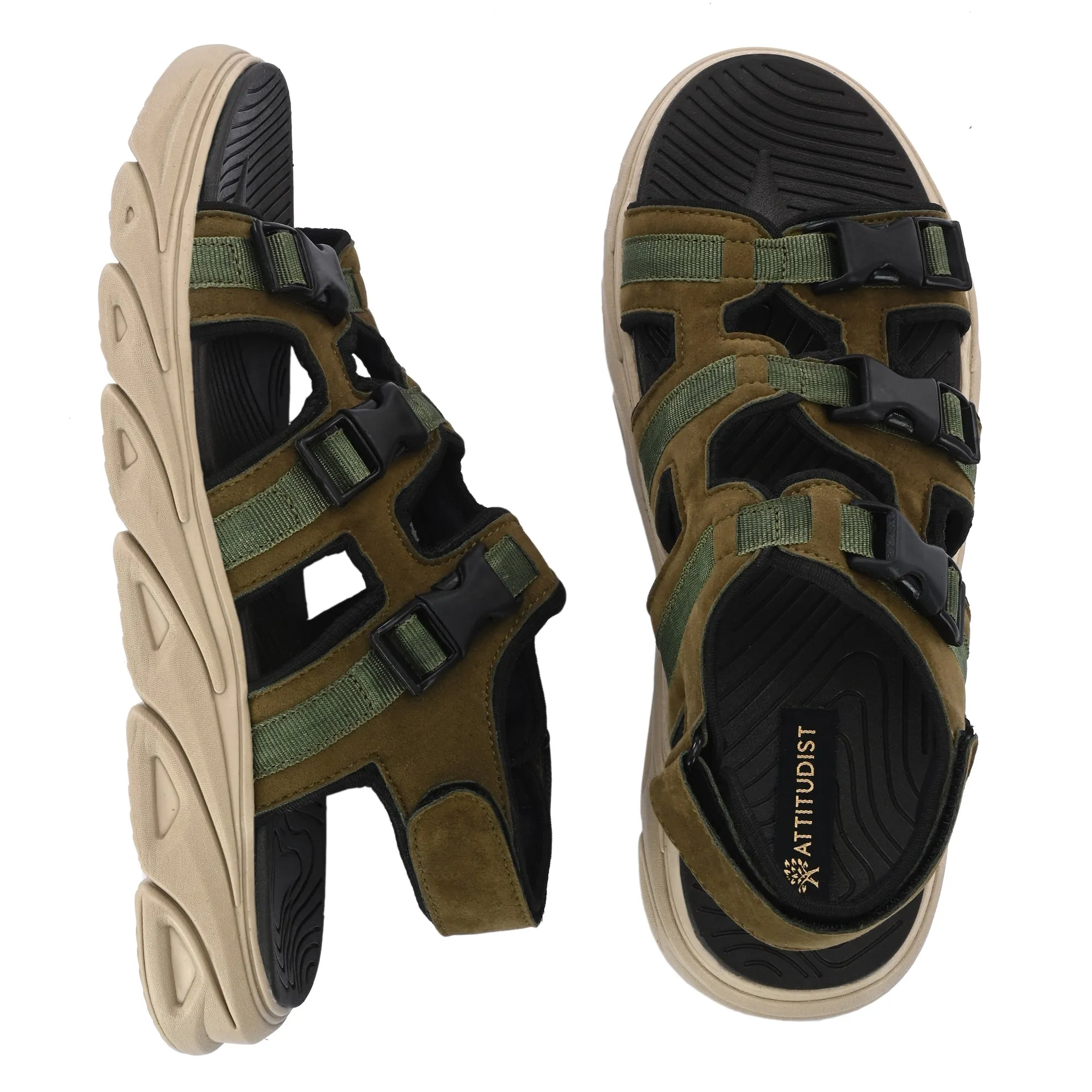 Attitudist Unisex Handcrafted Olive Casual Sandal