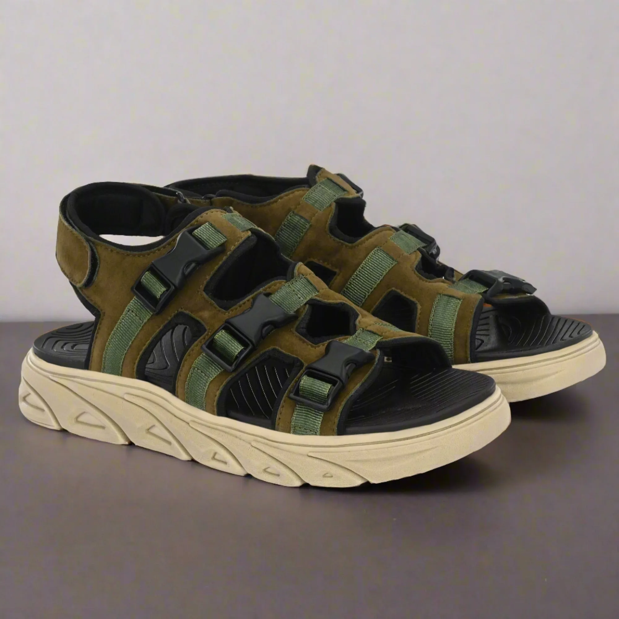 Attitudist Unisex Handcrafted Olive Casual Sandal