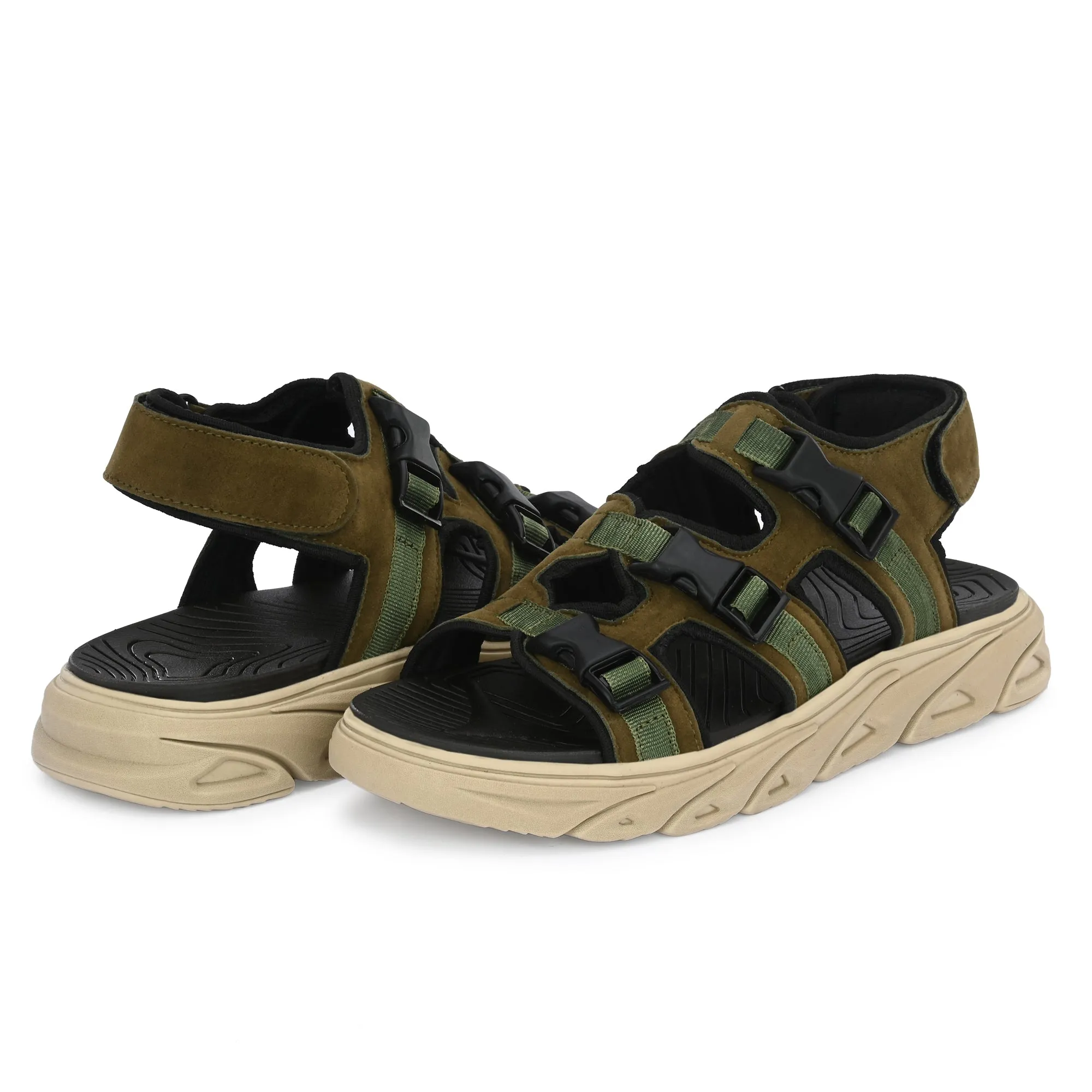 Attitudist Unisex Handcrafted Olive Casual Sandal