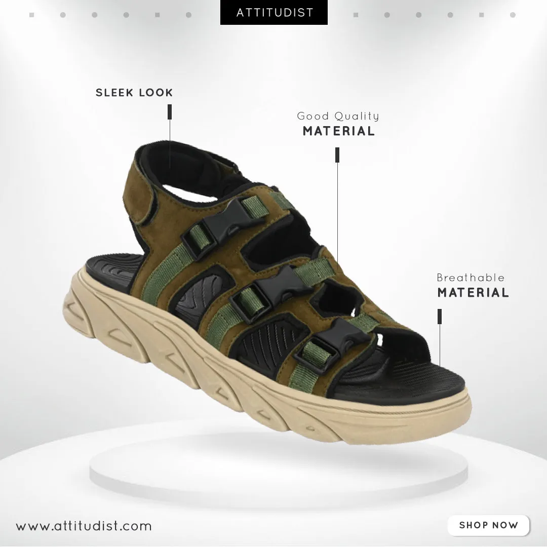 Attitudist Unisex Handcrafted Olive Casual Sandal